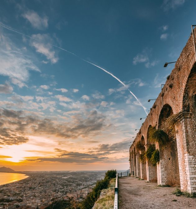 Terracina, Italy. Remains Of Temple Of Jupiter Anxur During Sunset.